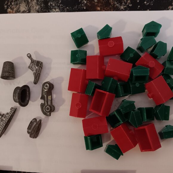 Vintage 1960's Monopoly Game Pieces, Cards, houses, and money - Picture 2 of 5